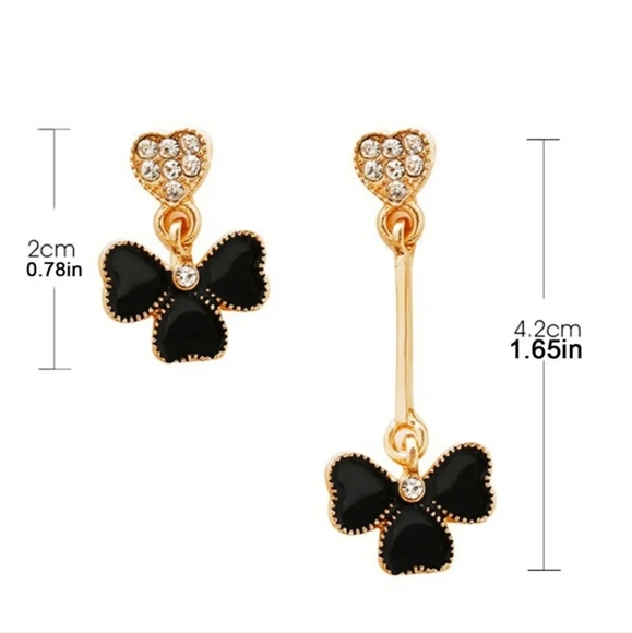 Gold-plated Crystal black mismatched clover Leaf earrings with silver post BOGO - Picture 6 of 14